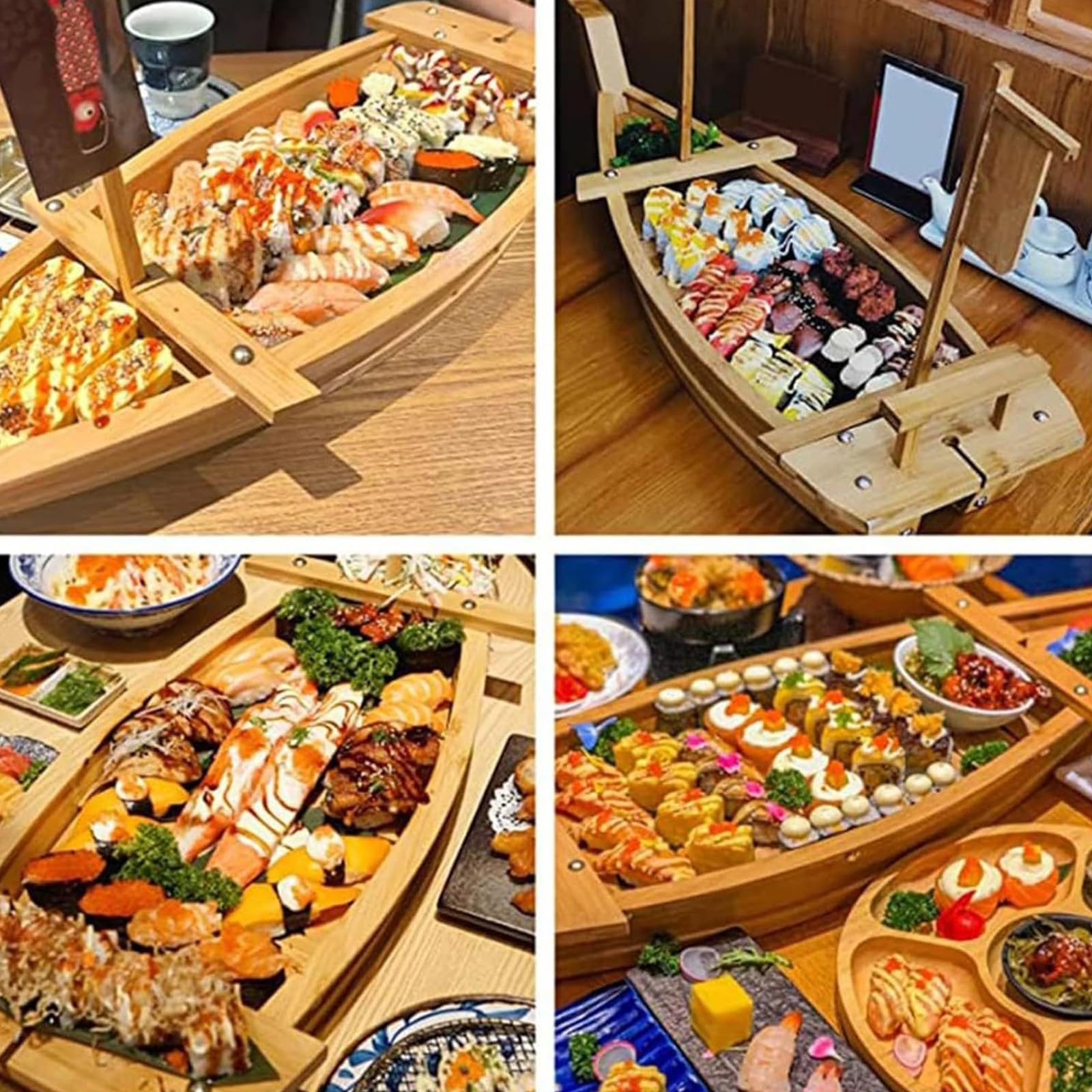Générique Plateau de Service en Bois pour sushis et sashimis, Grande Assiette de 80 cm pour la présentation de la Cuisine Japonaise (Bois 80 cm)