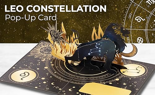 Miniatura 10 de iGifts And Cards Leo - Tarjeta emergente de cumpleaños, felicitación de astrología del zodiaco 3D, diseño de constelación de león celestial, 5 x 7