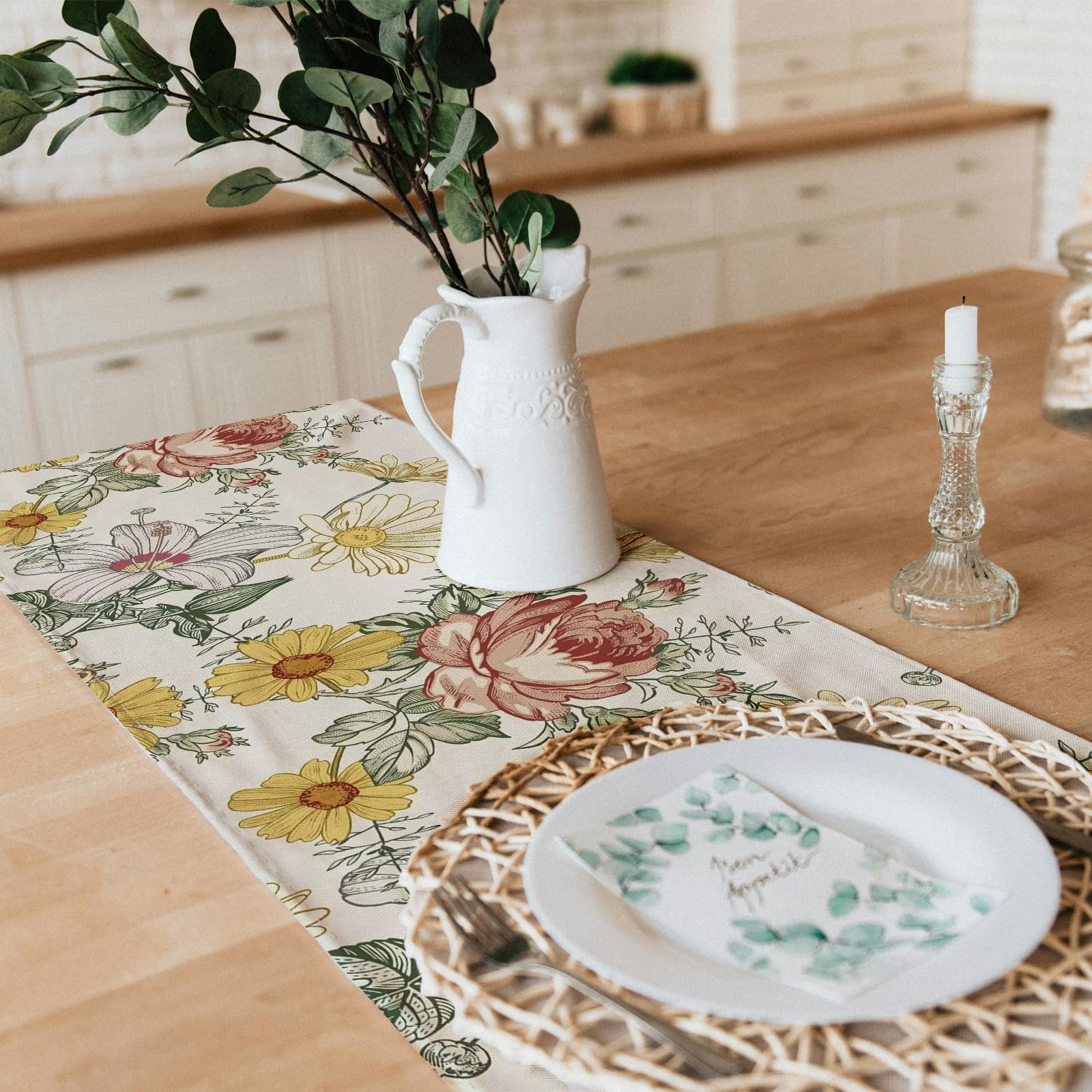 Snylcce 13x47 Inch Floral Table Runner, Wildflower & Daisy Design - Image 3