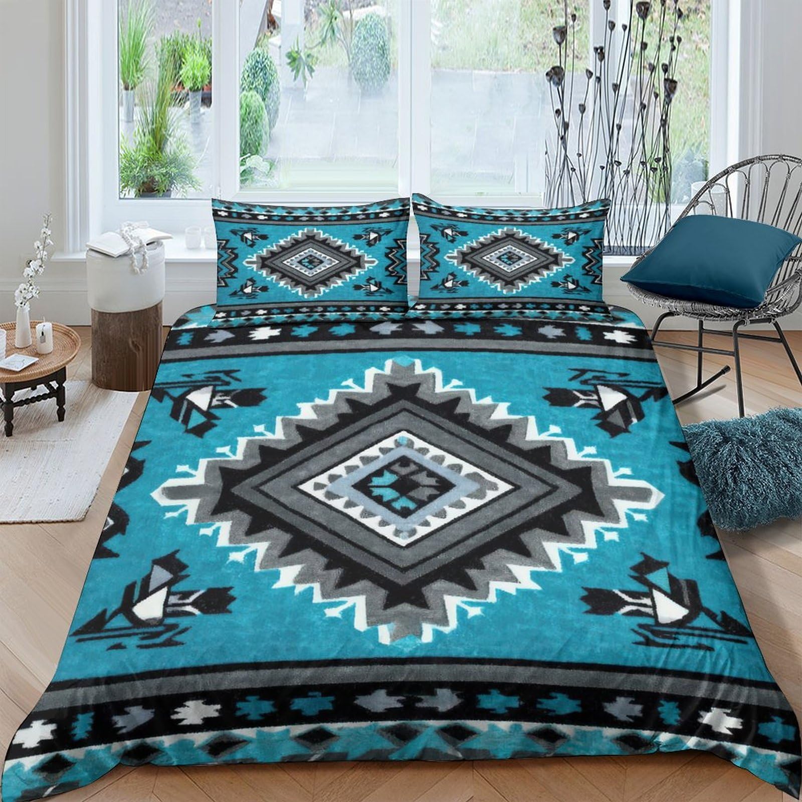 Ctjqhvkz Style-6 3D Printed Aztec Turquoise Fitted Sheet Microfiber Soft Ethnic Pattern Bed Cover For Bedroom Home Decor Mattress Protection Single（135X200cm）