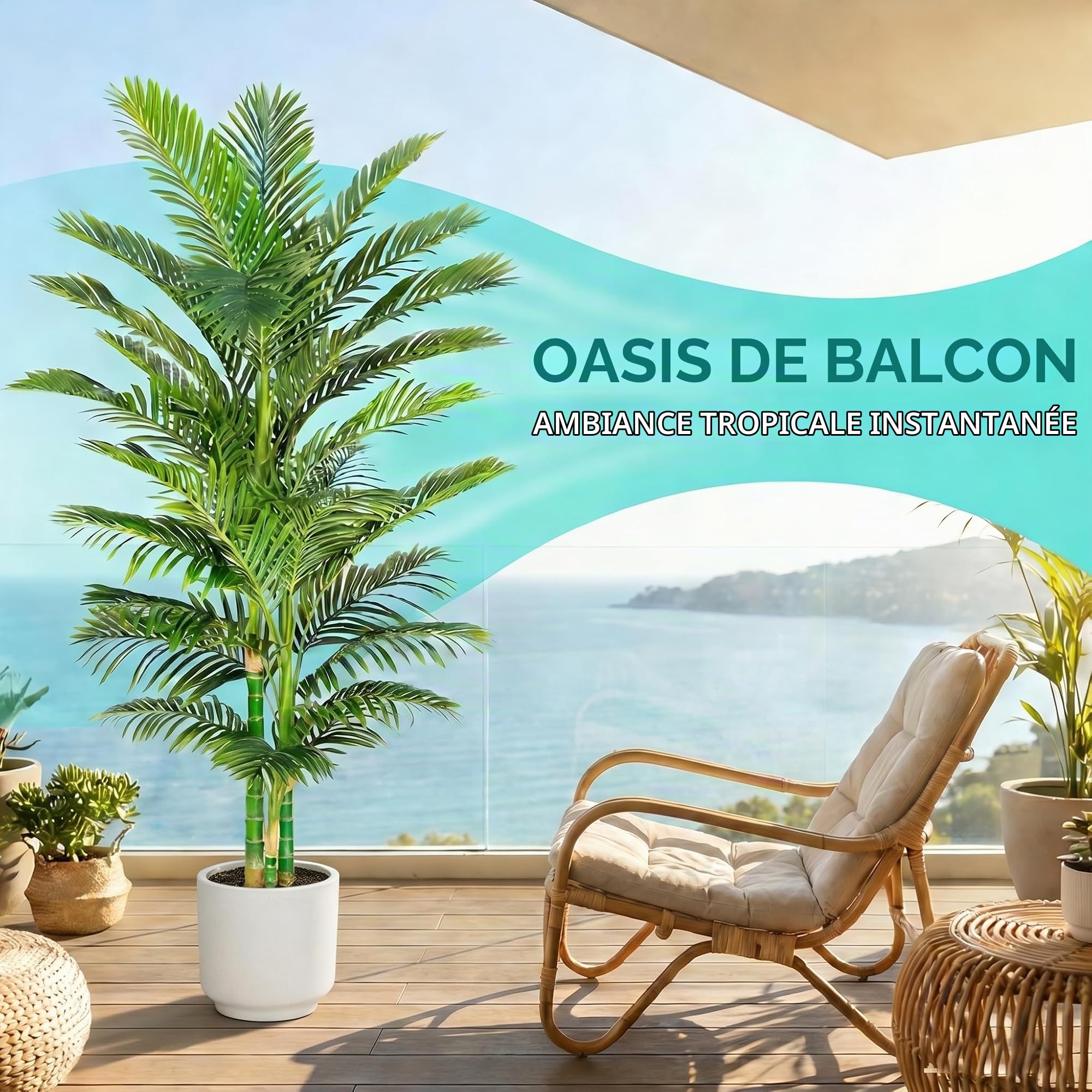 180cm Plantes Palmier Artificielles Interieur - Fausse Areca Plante en Noir Pot, Grande Arbre Artificielle, Fake Verte Plant pour Décoration d'Intérieur de Bureau ou Salon ou Maison