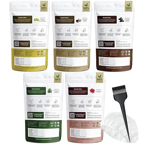 Vista 7 de Shudh Online Herbal Hair Mask Powder Combo, Indian Ayurvedic Herbal Powder for Hair Growth (8.8oz, 250g), Bhringraj, Hibiscus, Shikakai, Reetha