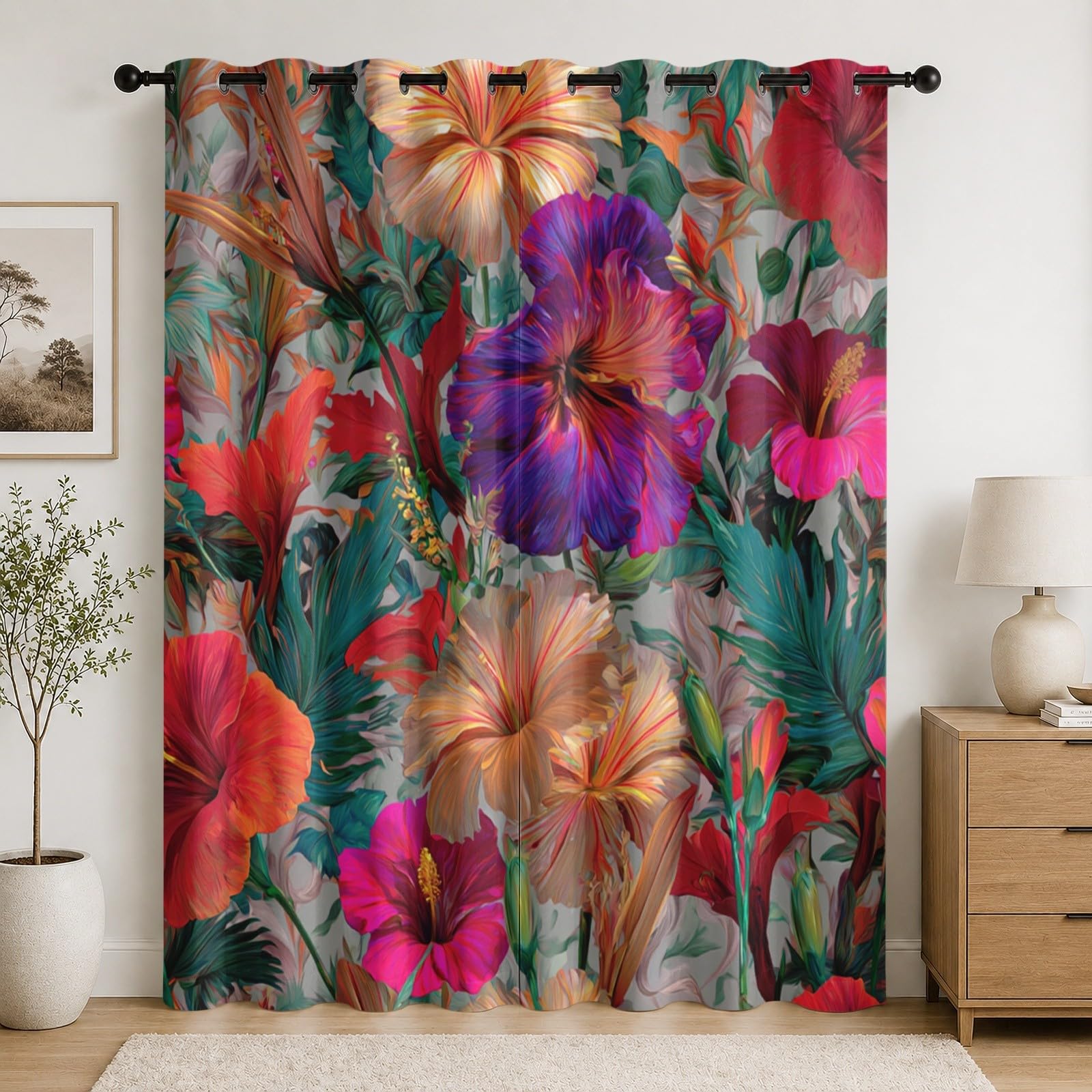 Draperies imprimées fleurs 3D 140x225 cm occultantes à œillets