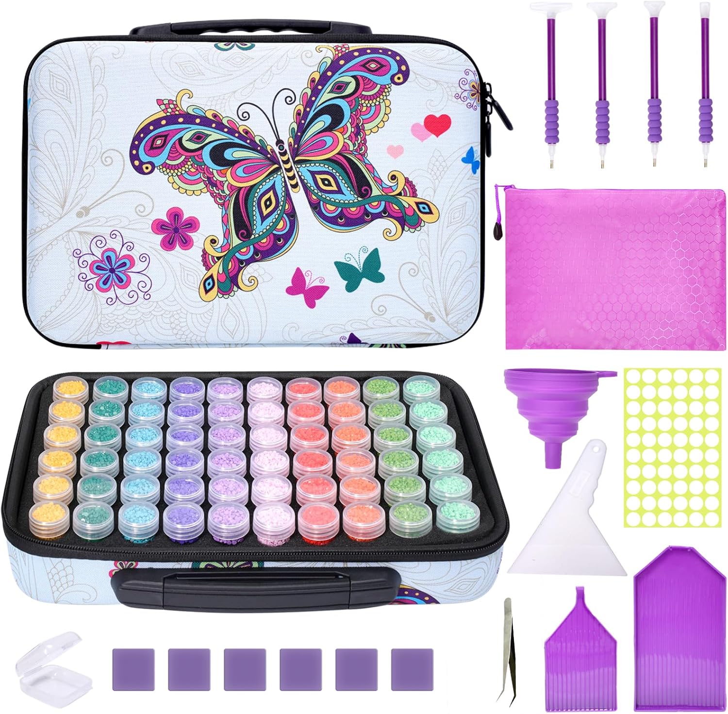 MoeeBtee Contenedores de almacenamiento de pintura de diamante, 60 ranuras para accesorios y herramientas de pintura de diamante, estuche