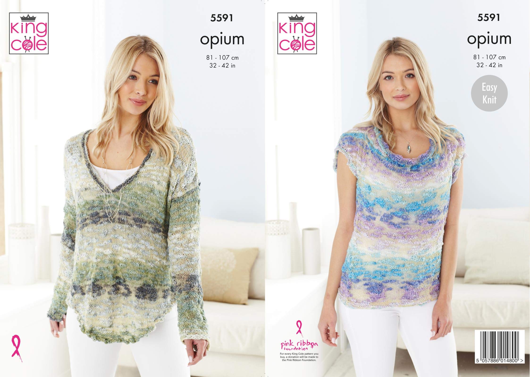 King Cole Opium Knitting Pattern 5591 - Easy Tops, Sweaters Pattern - 32-42 Inches