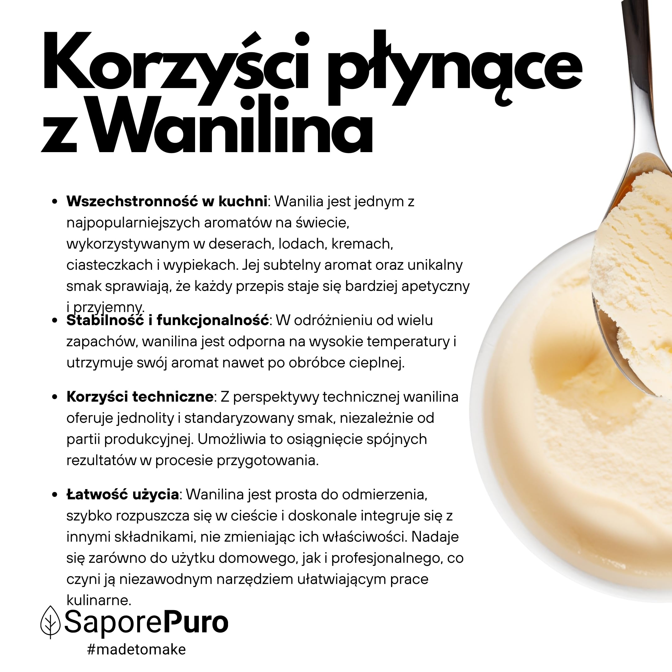 SaporePuro Czysta Wanilina w Proszku 100 g – Aromat Waniliowy Bezglutenowy do Ciast, Ciasteczek, Kremów i Lodów – Certyfikowana Jakość Spożywcza