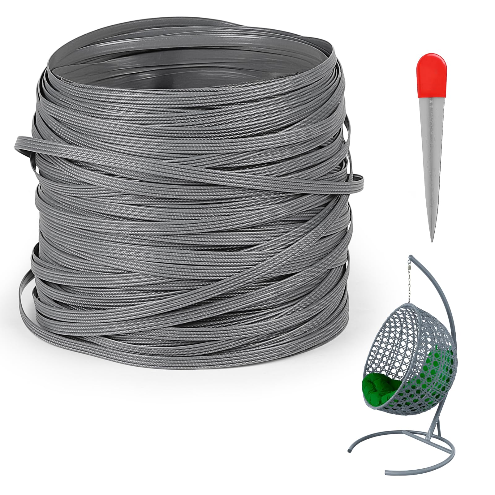 DBREAKS 65 m Material de Reparación de Ratán Tejido de Plástico, ratán Tejido Plástico Kit de Reparación, PE, para Muebles, Banco, Sillas, Muebles de Jardín (Gris)