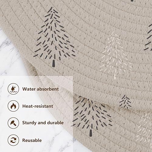 Miniatura 3 de 3 Pcs Trivet Pot Holder Christmas New Year Symbols Tree for Hot Pots and Pans 15in Cotton Thread Weave Heat Resistant Pot Holders for Teapot Modern