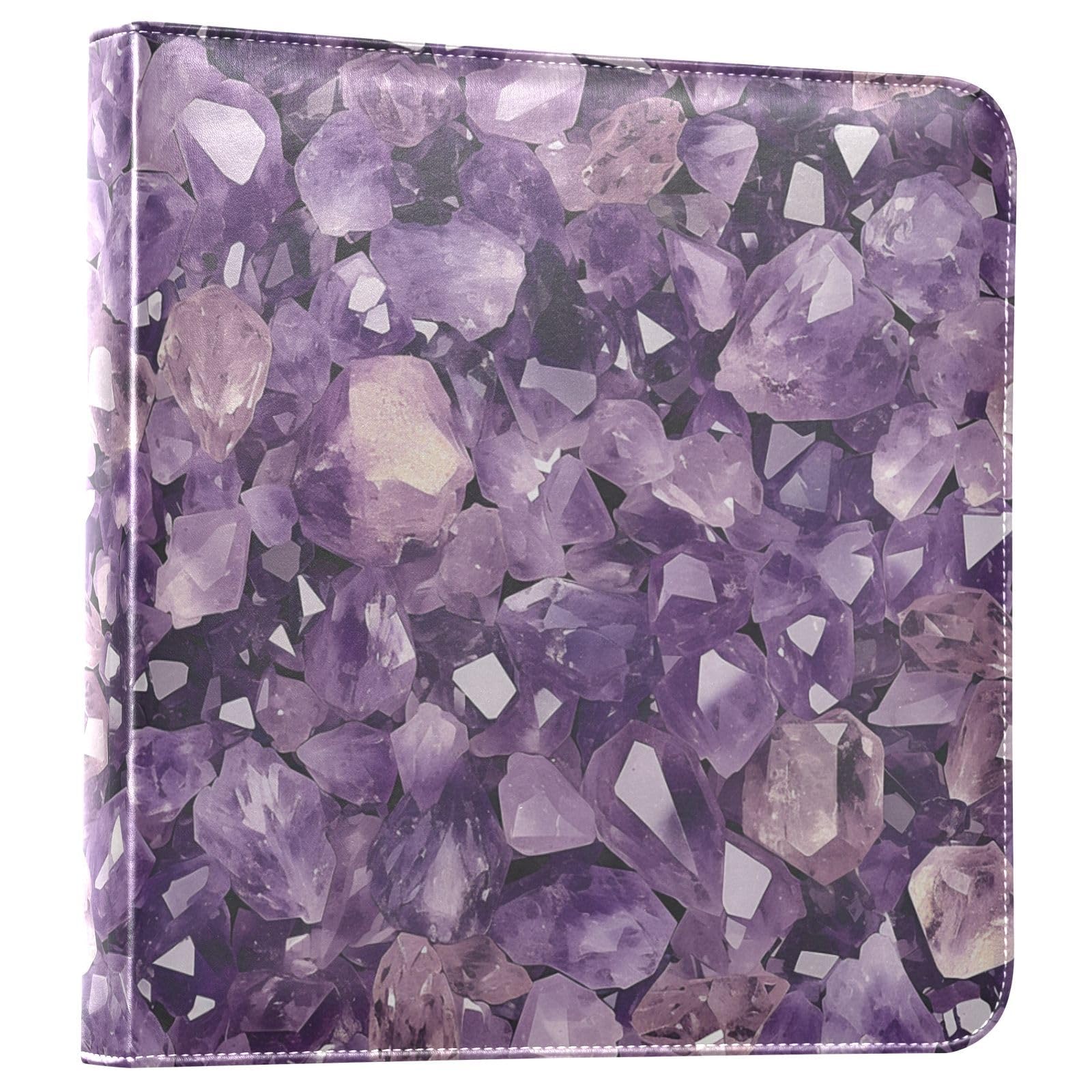 Kigai Crystals Purple Photo Album Self Adhesive Scrapbook Album Leather Cover DIY Picture Scrap Book with 20 Adhesive Sheets, 11.8x24x0.8 inch