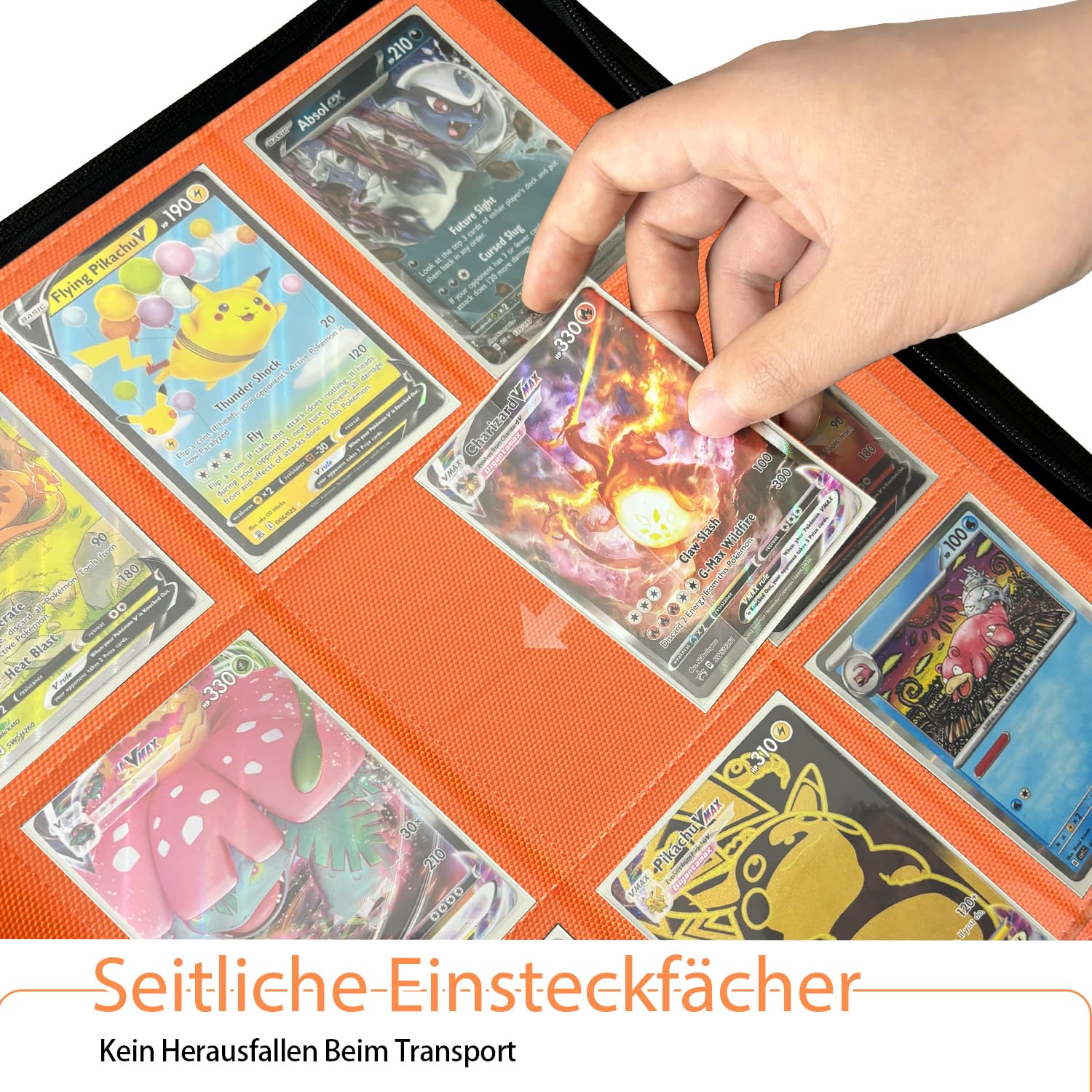 Douper Carpeta de 9 compartimentos, 540 tarjetas, para juegos de cartas con fundas de carga lateral (rojo anaranjado)