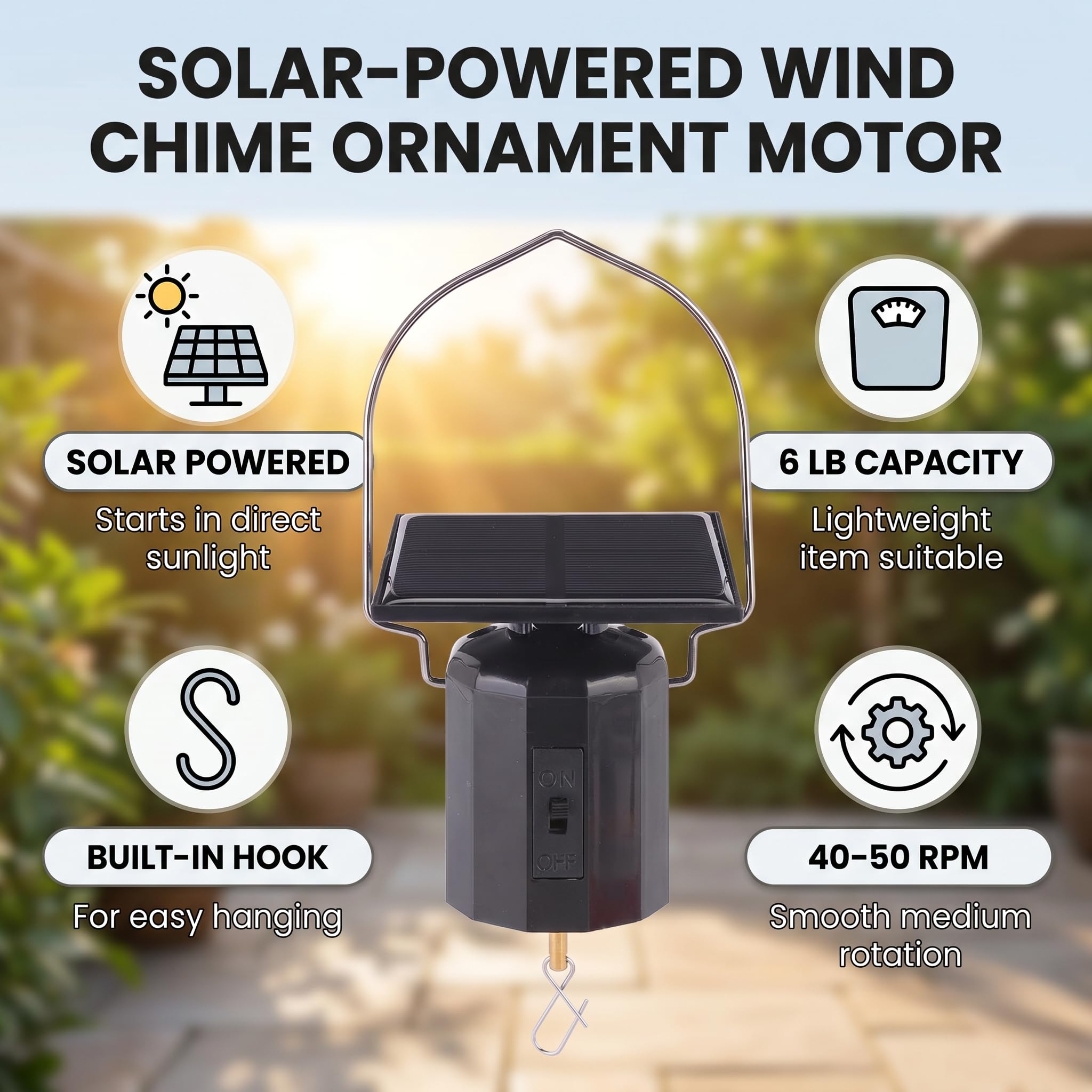 Moteur Rotatif de 40-50 Tr/Min, Moteur à Vent d'énergie Solaire, Moteur Suspendu pour Ornement de Jardin avec Crochet, Idéal pour les Articles Légers