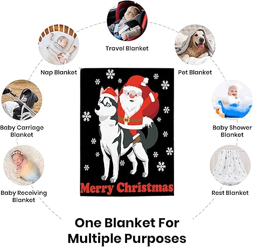 Miniatura 5 de Manta de franela de forro polar de Navidad con Papá Noel Riding Husky, manta ligera para niños y niñas, regalo para Navidad, manta suave para todas