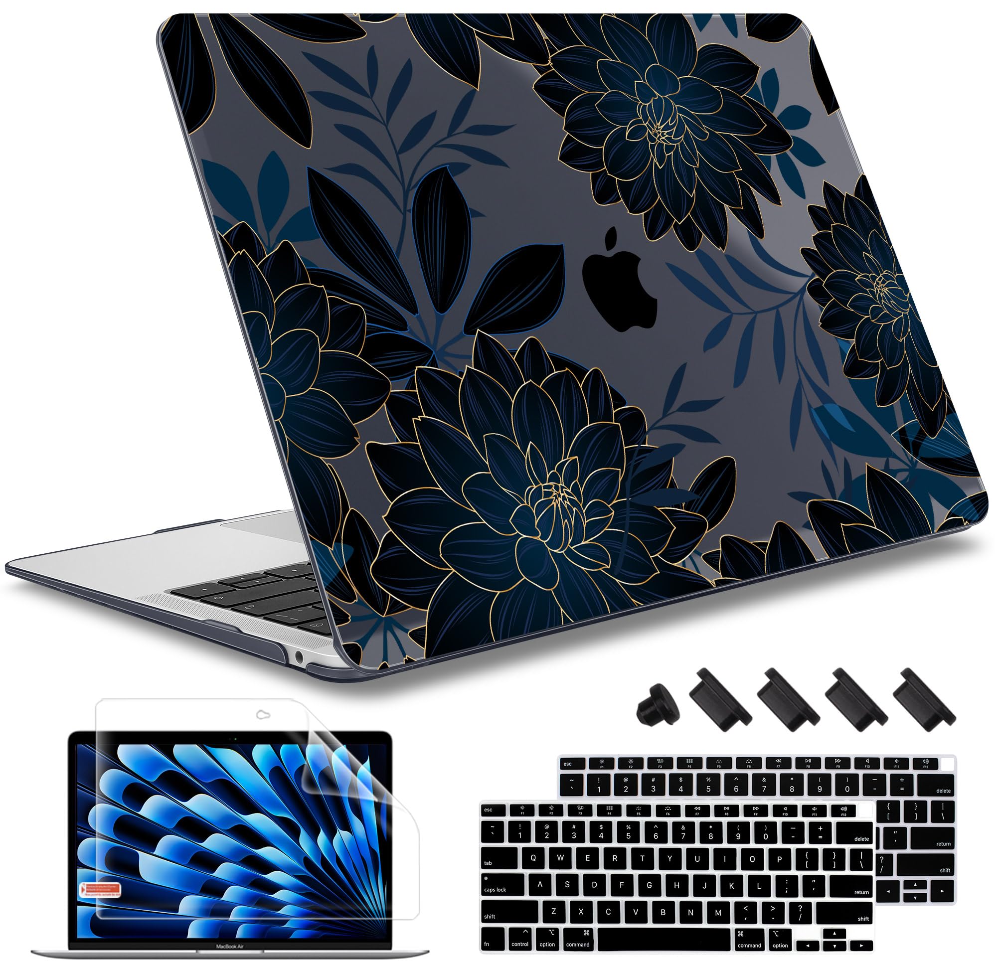 May Chen Compatible with MacBook Air 13 inch Case 2022 2021, 2020-2018 Release Model: M1 A2337 A2179 A1932, Plastic Hard Shell Case Cover for Mabook Air 13 inch with Retina Dispaly, Luxury Dahlia