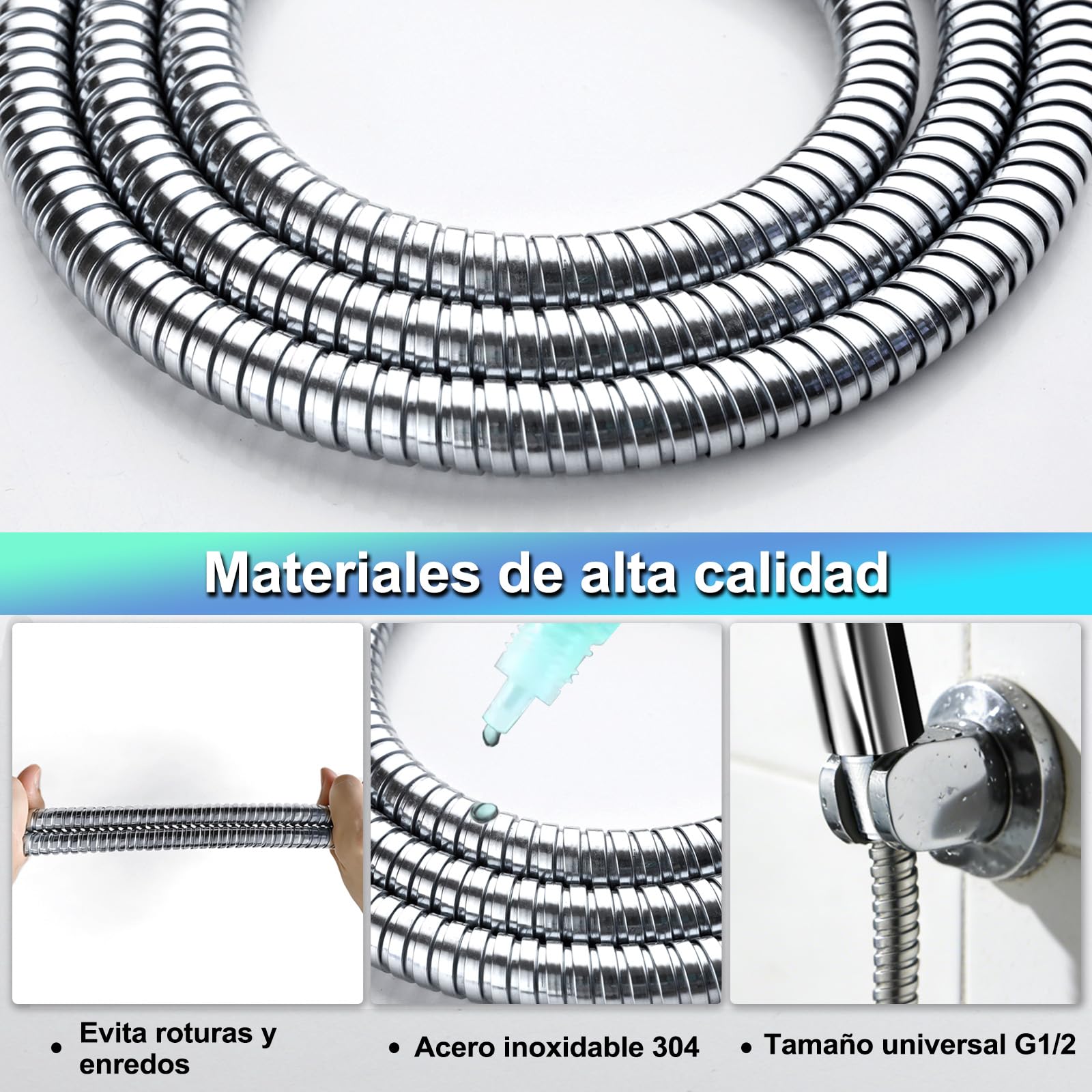 Alcachofa Ducha con Manguera, Alcachofa de Ducha con Filtro Alta PresióN para Ahorrar Agua con 5 Modos, Shower Head with Hose para Zonas con Baja PresióN de Agua, Cromado Blanco