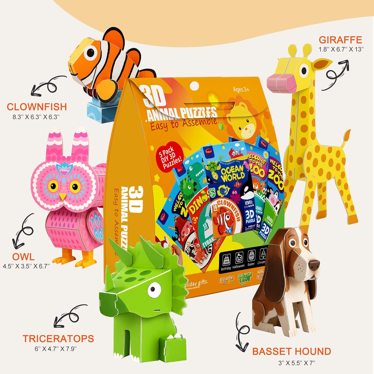 3D Animal Puzzles for Kids Ages 3-8 Boys & Girls, DIY Art Craft Educational Learning Toys, Safe Foam Model Building Kits, Fun STEM Project Activity, Birthday Gift for 3 4 5 6 Year Old
