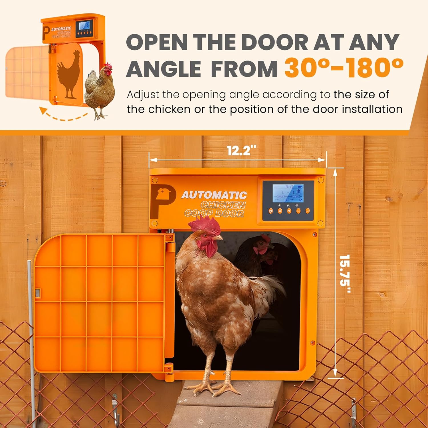 Automatic Chicken Coop Door, Upgrade Door Opening, Solar Powered Chicken Door, Light Sensor&Timer, Remote Control, Multiple Power Options with Solar Panel