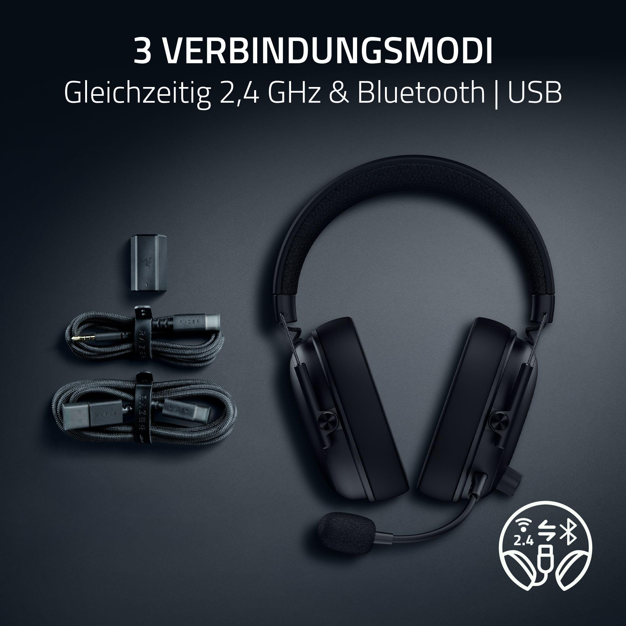 Razer BlackShark V3 Kabelloses E-Sport-Headset Triforce 50mm Treiber THX Spatial Audio Wireless 2,4Ghz Bluetooth Schwarz