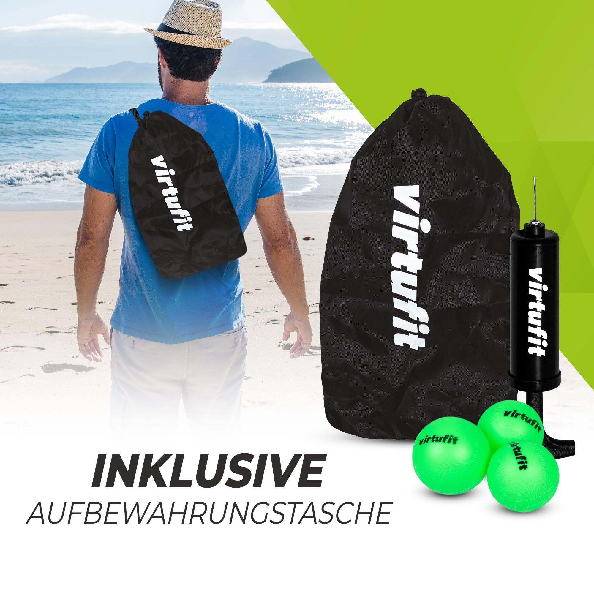 VirtuFit Roundnet RN90 Pro - Mit 3 Bällen und Aufbewahrungstasche - Ballpumpe - Ballspiel