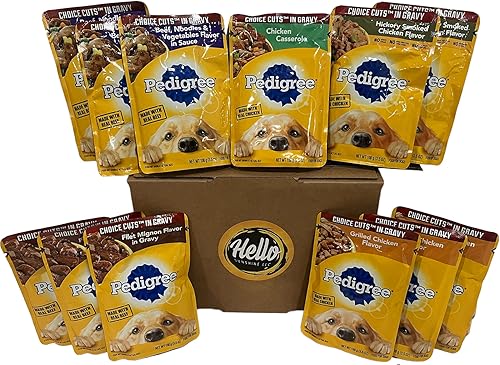 Pedigree - Paquete variado de bolsa de comida húmeda para perros cortes de elección en salsa 12 bolsas de sabores surtidos - pollo nogal filete
