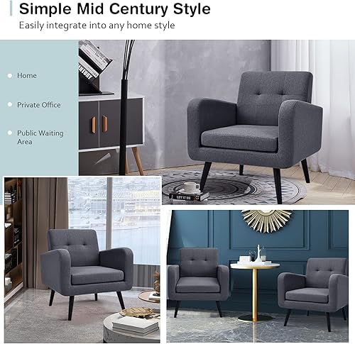 Miniatura 4 de S AFSTAR Sillón tapizado moderno, silla decorativa de tela de mediados de siglo con patas de madera de goma, sillas de descanso, muebles de sala de