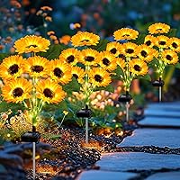Vista 3 de 6 paquetes con 36 luces de girasol, luces solares para jardín al aire libre, luces solares de flores impermeables, regalos de cumpleaños de girasol