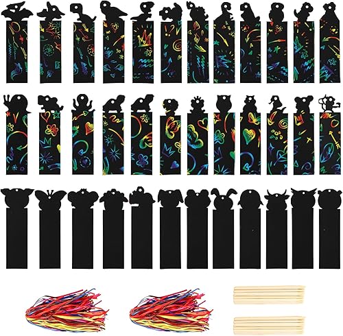 Goaste Paquete de 144 marcadores de animales para rascar, manualidades mágicas de bricolaje, papel de dinosaurio colorido para rascar con 144
