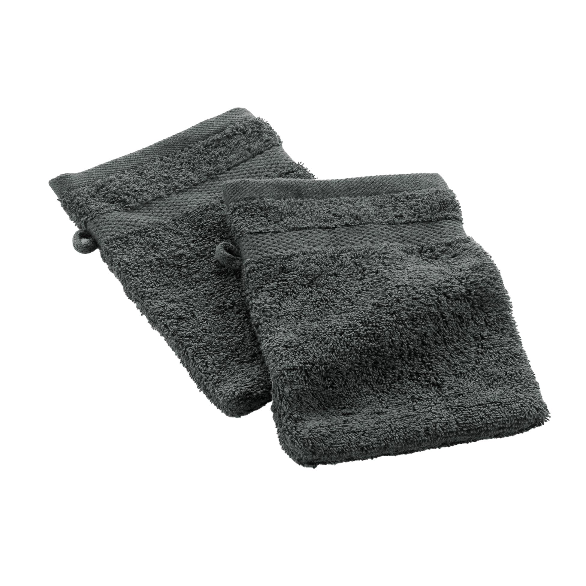 Douceur d'Intérieur Elegance - 2 Guantes de baño (15 x 21 cm) Antracita, 100% algodón Liso