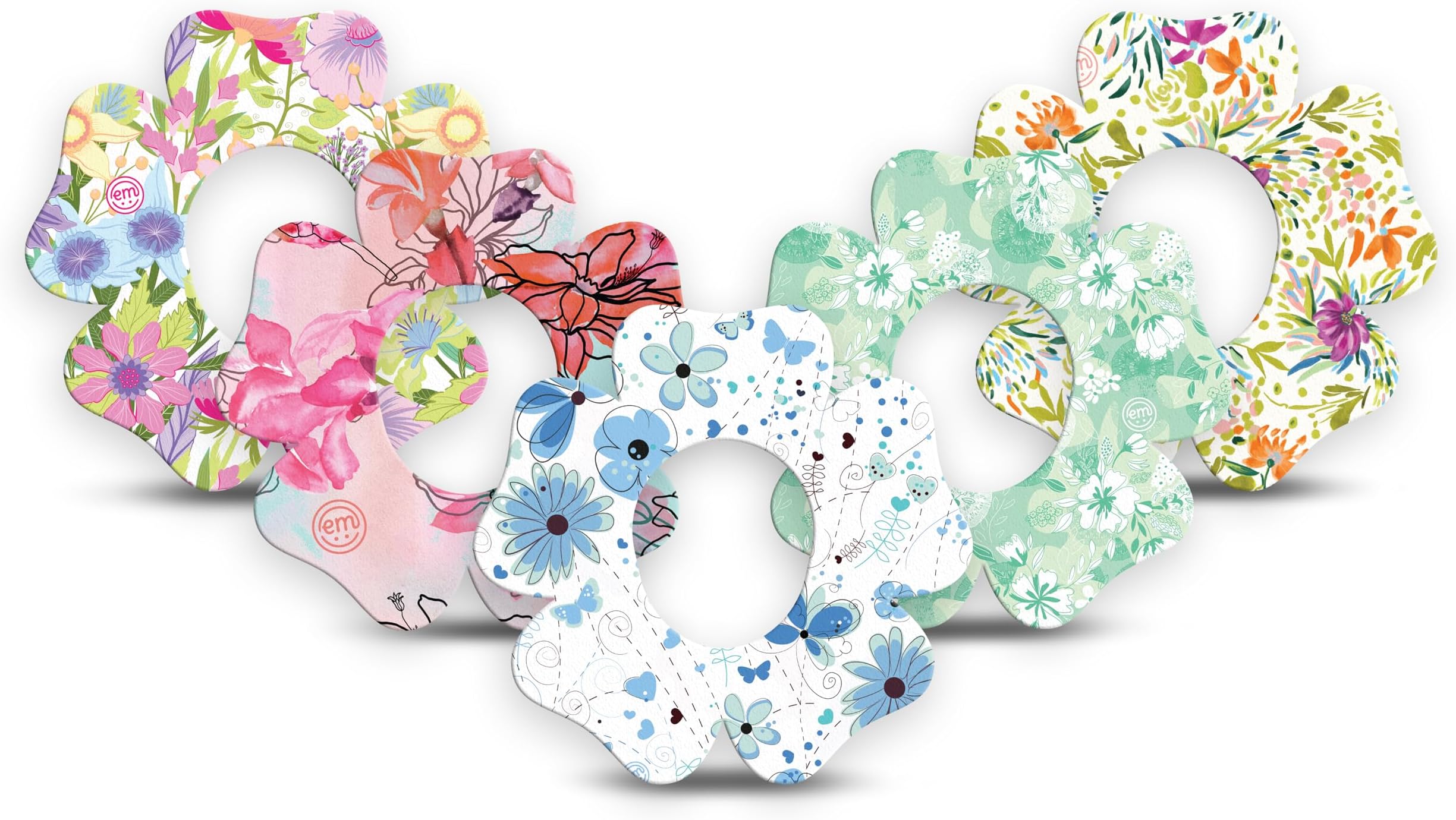 ExpressionMed - Adhesive Patches for Dexcom G7 and Stelo (5-Pack) - Made in The USA, Waterproof, Non-Fraying, Pre-Cut CGM Sensor Tapes (Pastel Flowers Variety Pack - Flower Shape)