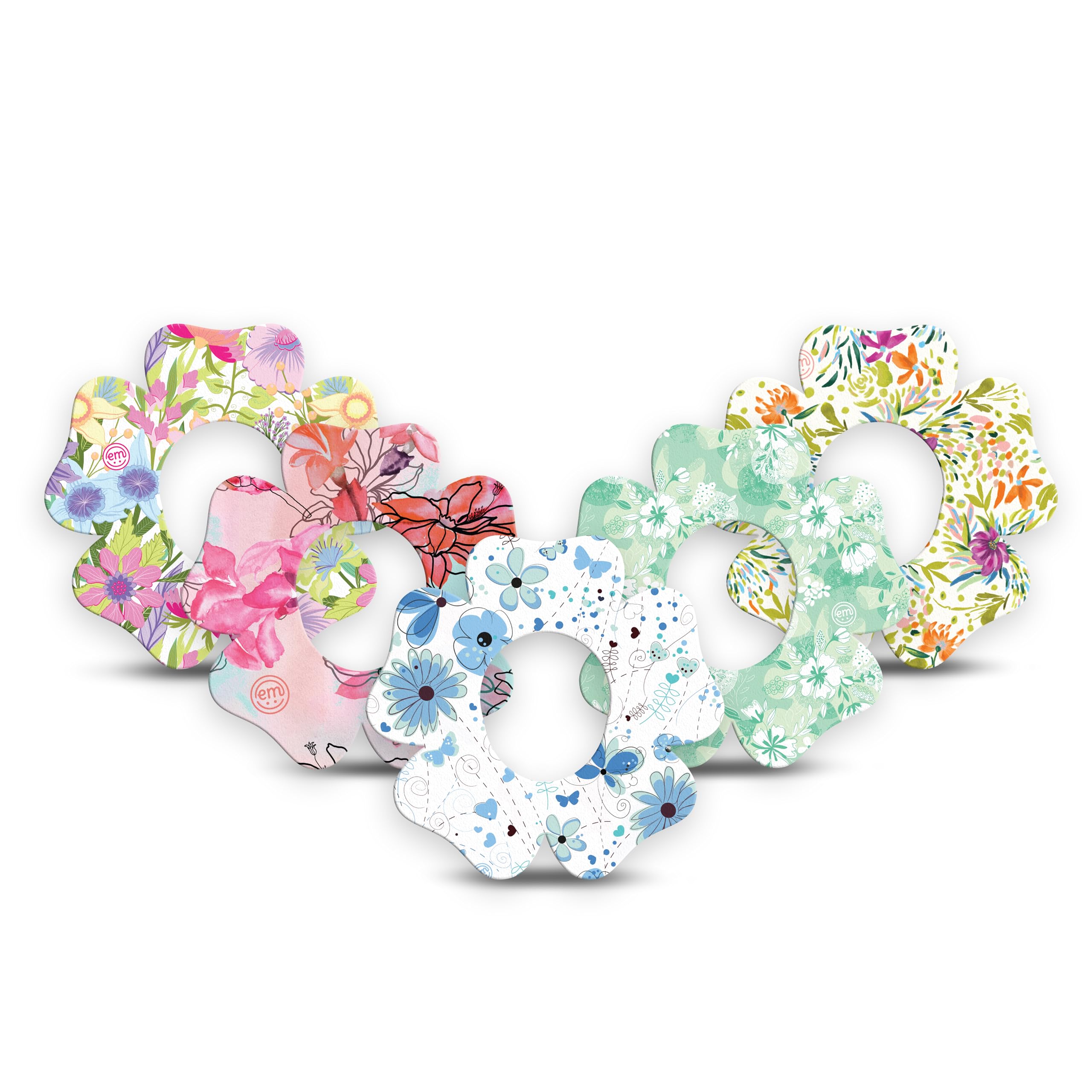 ExpressionMedAdhesive Patches for Dexcom G7 and Stelo (5-Pack) - Made in The USA, Waterproof, Non-Fraying, Pre-Cut CGM Sensor Tapes (Pastel Flowers Variety Pack - Flower Shape)