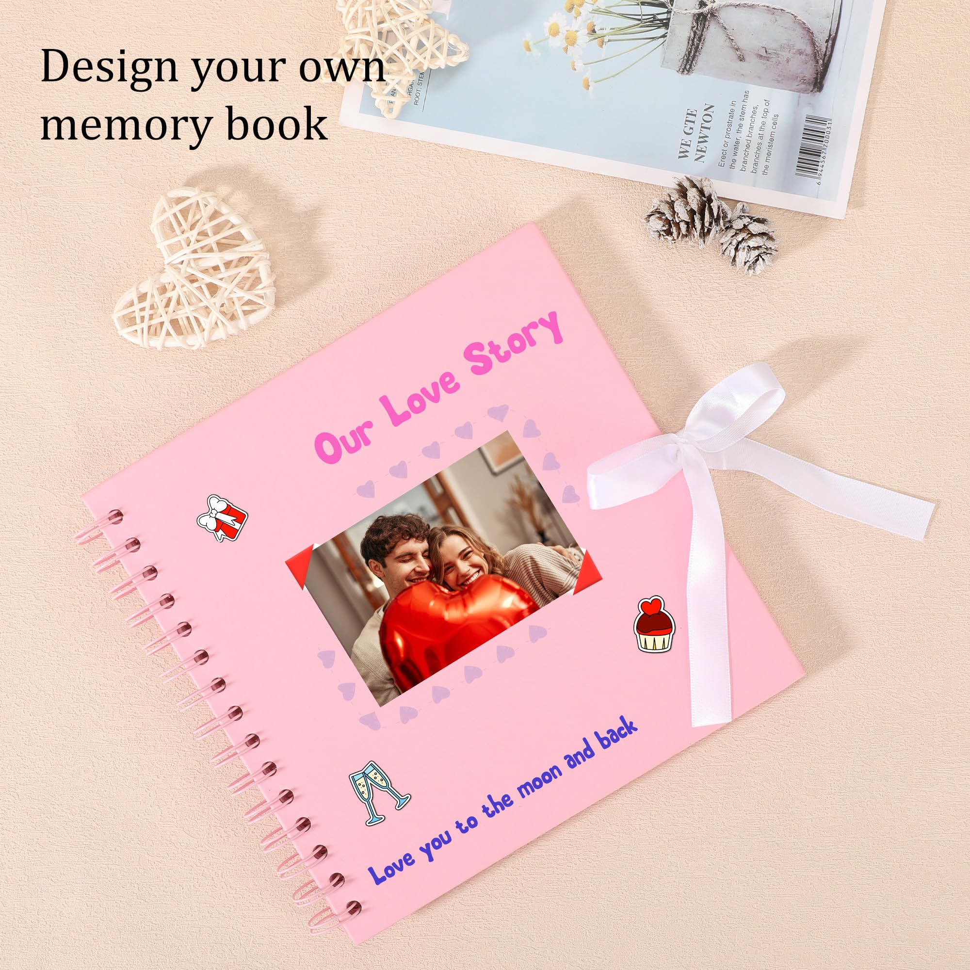 Álbum de recortes con 60 páginas de papel kraft grueso, 25,4 x 25,4 cm, color rosa, libro de recuerdos grande con esquinas de fotos para bebés, amantes de la familia, mascotas