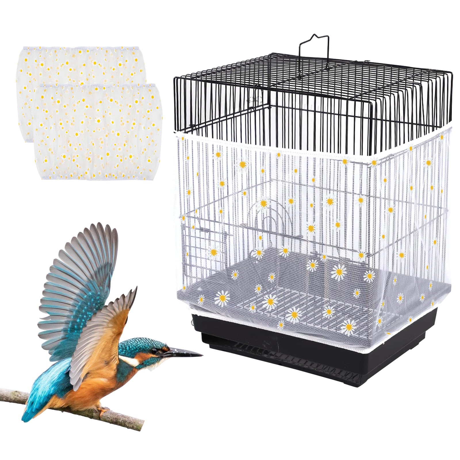 Rete per Gabbia Uccelli, 2 Coperture Universali per Gabbie per Uccelli, Universale Copri Gabbia per Uccelli, Gabbie Rotonde e Quadrate, Adatto per Gabbia Pappagalli con Circonferenza da 155-221 cm