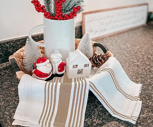 Miniatura 4 de Toallas de cocina de algodón, paños de té de lino 4 unidades, 16 x 27 pulgadas, paños de cocina a rayas a rayas, toallas de cocina de granja,