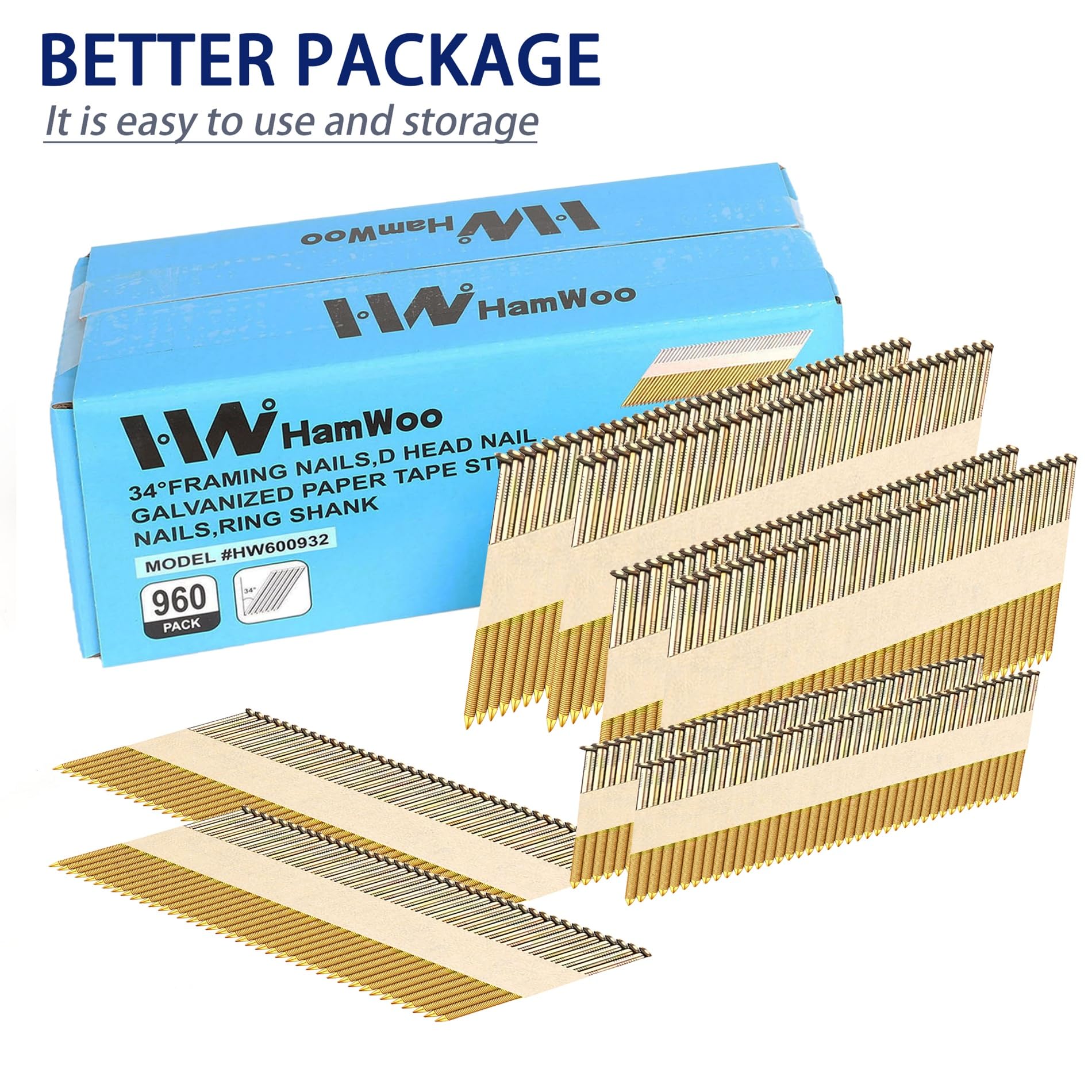 HW HAMWOO Framing Nails - 960 Pcs -6 HW HAMWOO Framing Nails - 960 Pcs -6