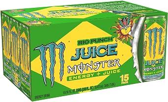 Monster Energy Juice Rio Punch، مشروب طاقة، 16 أونصة | Energy + Juice، عبوة من 15 قطعة
