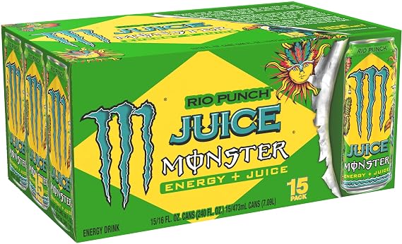 Monster Energy Juice Rio Punch، مشروب طاقة، 16 أونصة | Energy + Juice، عبوة من 15 قطعة
