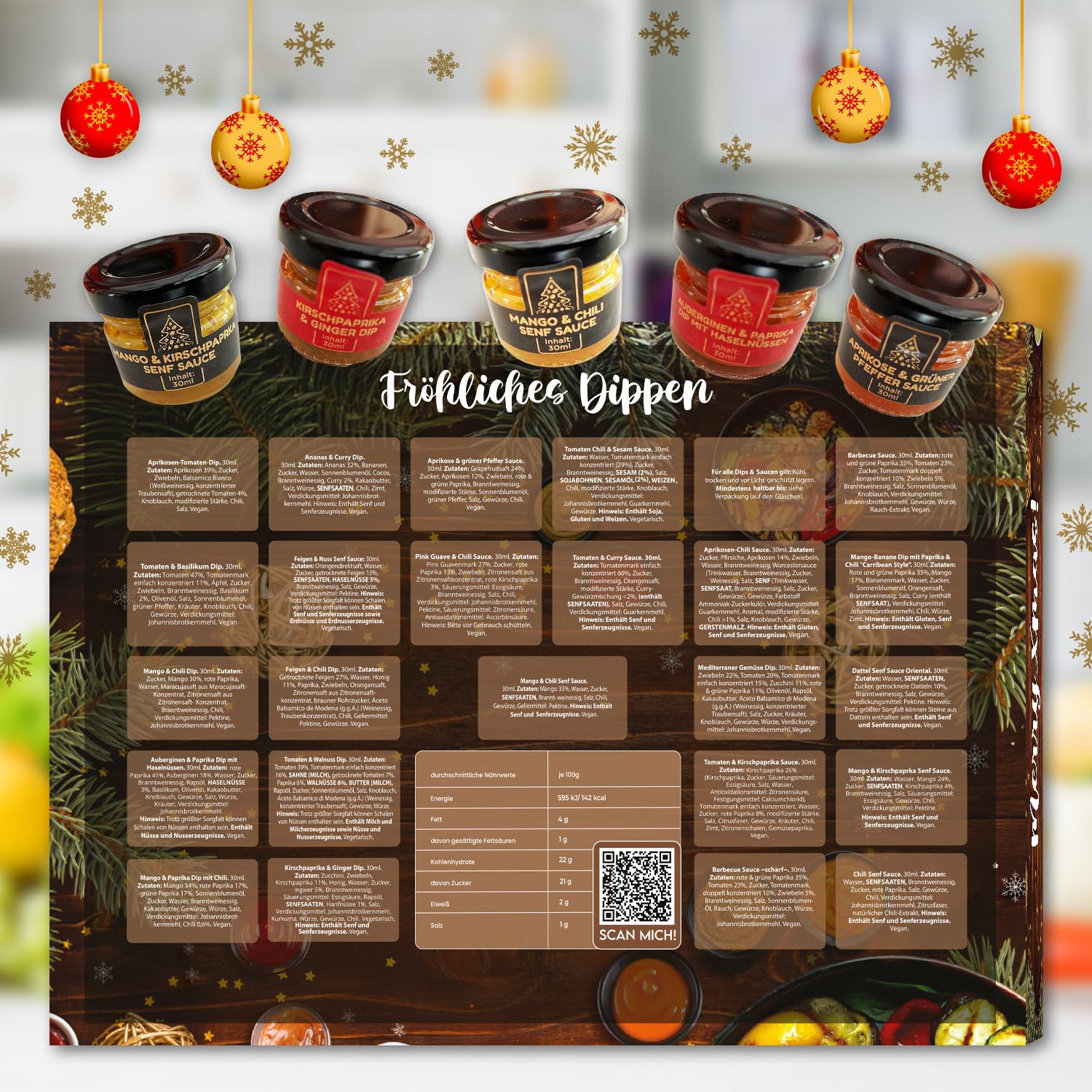 He-Ju Saucen Adventskalender 2025, 24 Saucen & Dips in 30ml Gläschen, BBQ über Dattel Senf Sauce u.v.m, Geschenk für Männer, Foodies & Grillfans, Handgemacht in Deutschland