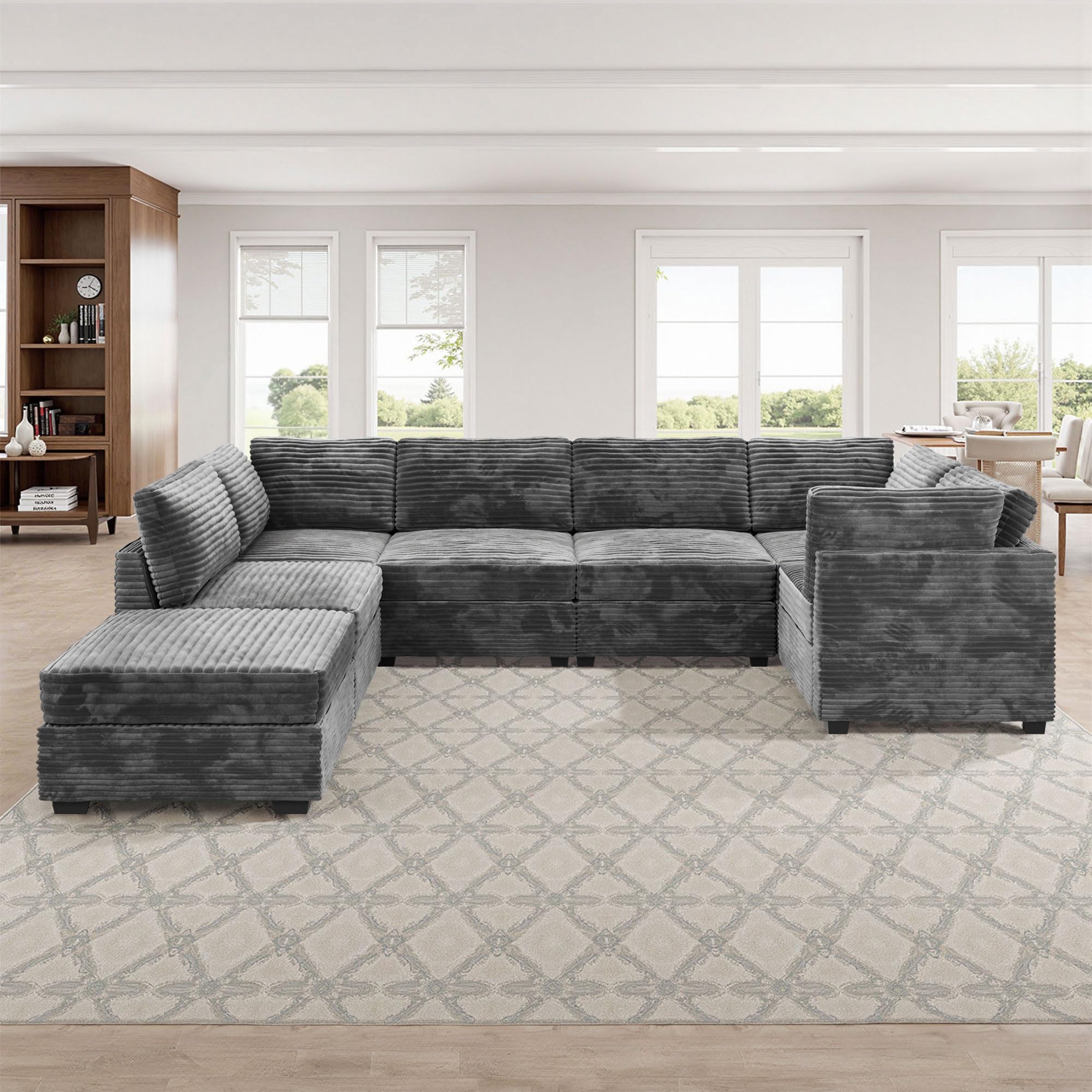 CAODOC Modular Sectional Sofa,7 Pieces Sectional Couches for Living Room,L Shaped Cloud Couch with Ottoman Chaise Set, Gray