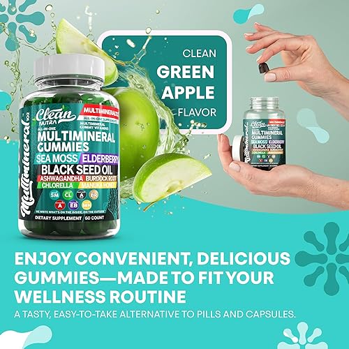 Miniatura 7 de Gomitas de musgo marino, clínicamente probadas, aceite de semilla negra, Ashwagandha, saúco, raíz de bardana, clorella, miel de manuka, vitaminas