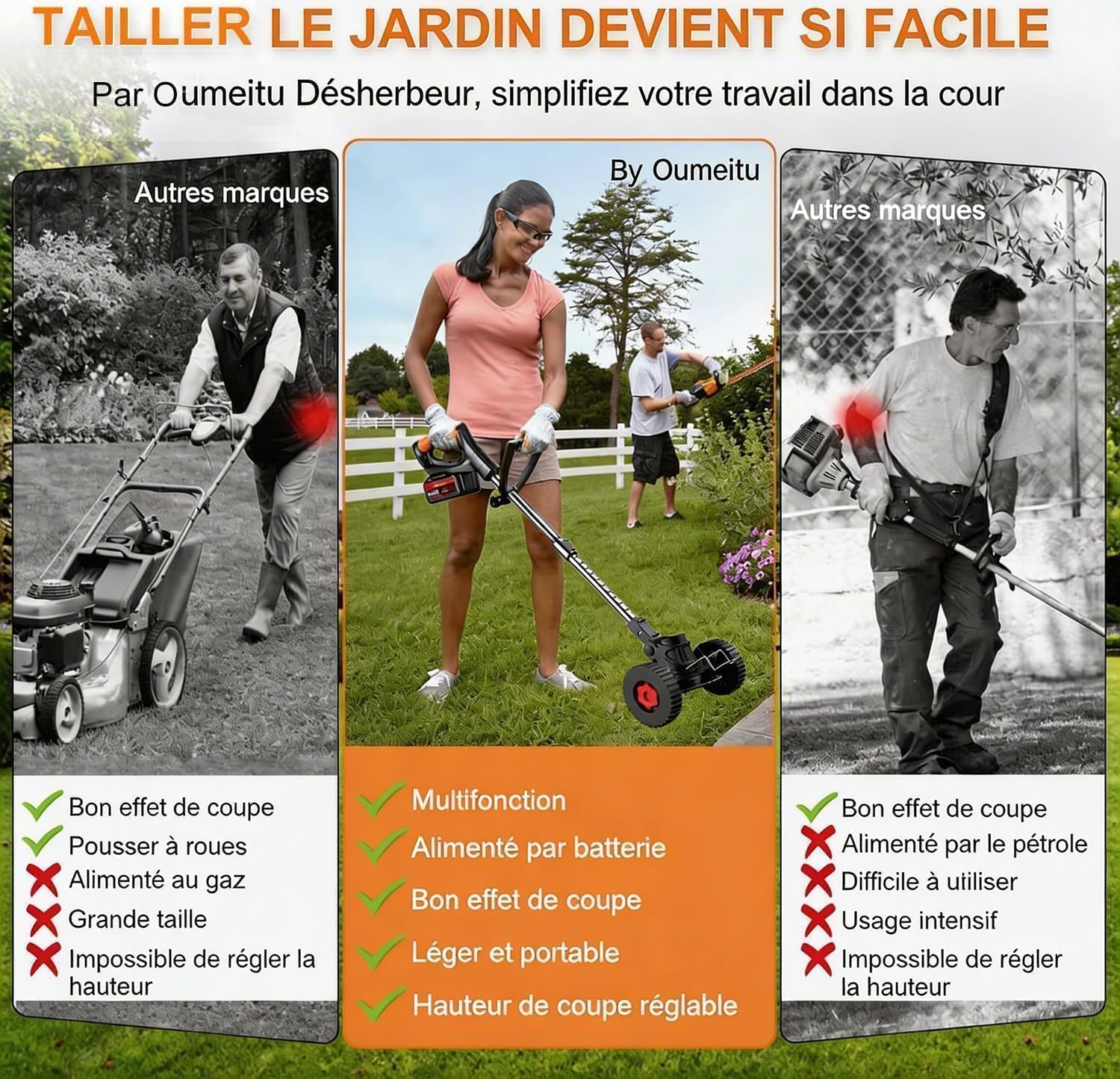 Débroussailleuses Electrique sans Fil, Coupe Bordures sans Fil a 2 21V 4.0Ah Batterie et Chargeur Rapide & 4 Types Lames, Debrouissalleuses a Batterie pour Tondre Les Pelouses du Jardin Pelouse Ferme