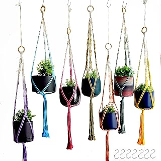 7PCS Boho Macrame Plant Hanger, Creative Gradient Dyeing Colorful Cotton...