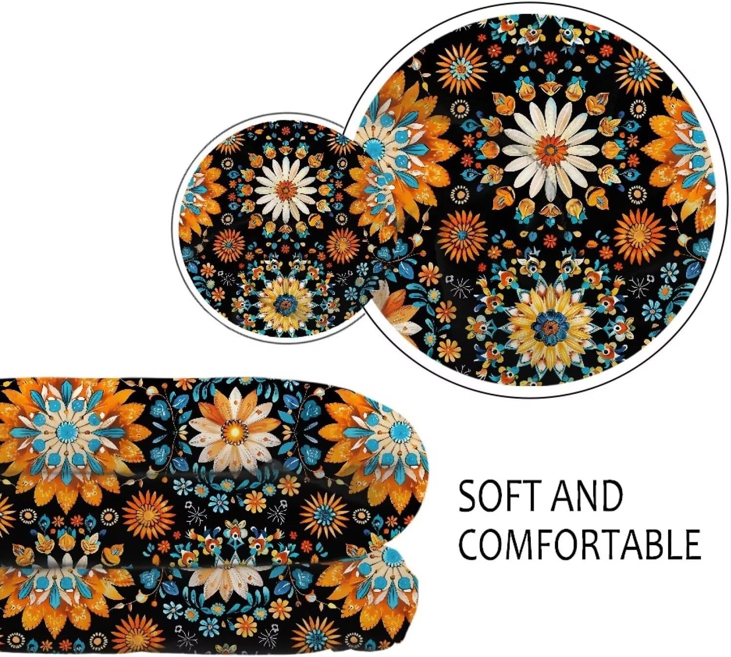 Retro Boho Floral Blanket Print Sofa Throws for Winter Fall Throw Blanket Black Lightweight Warm Flannel Fluffy Blankets for Couch Bed Living Room Decor