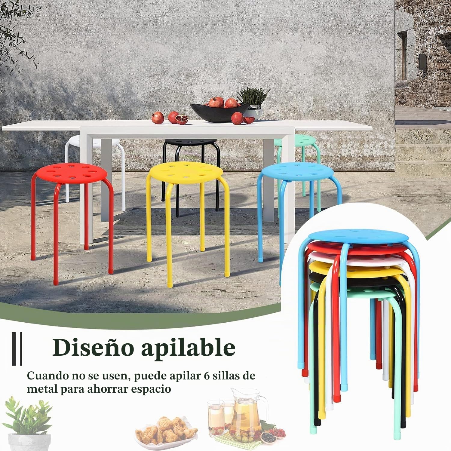 FANTASK Juego de 6 taburetes apilables de 44,5 cm de Alto, Multicolor para Oficina, Comedor, taburetes apilables, para el hogar