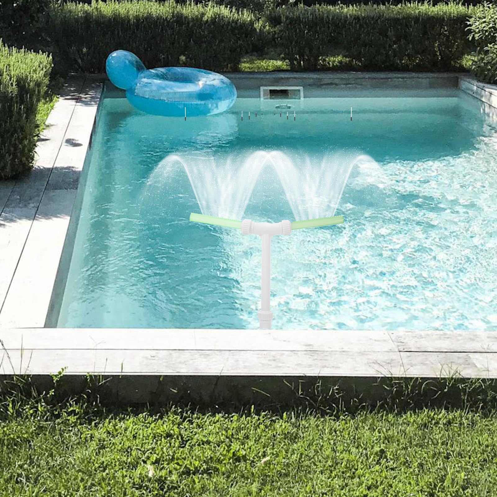 USHOBE Fuente de Piscina Doble Cabeza Aspersores Ajustables para Estanques y Piscinas, Estructura Resistente de Plástico y Sistema de Enfriamiento con Iluminación Clara