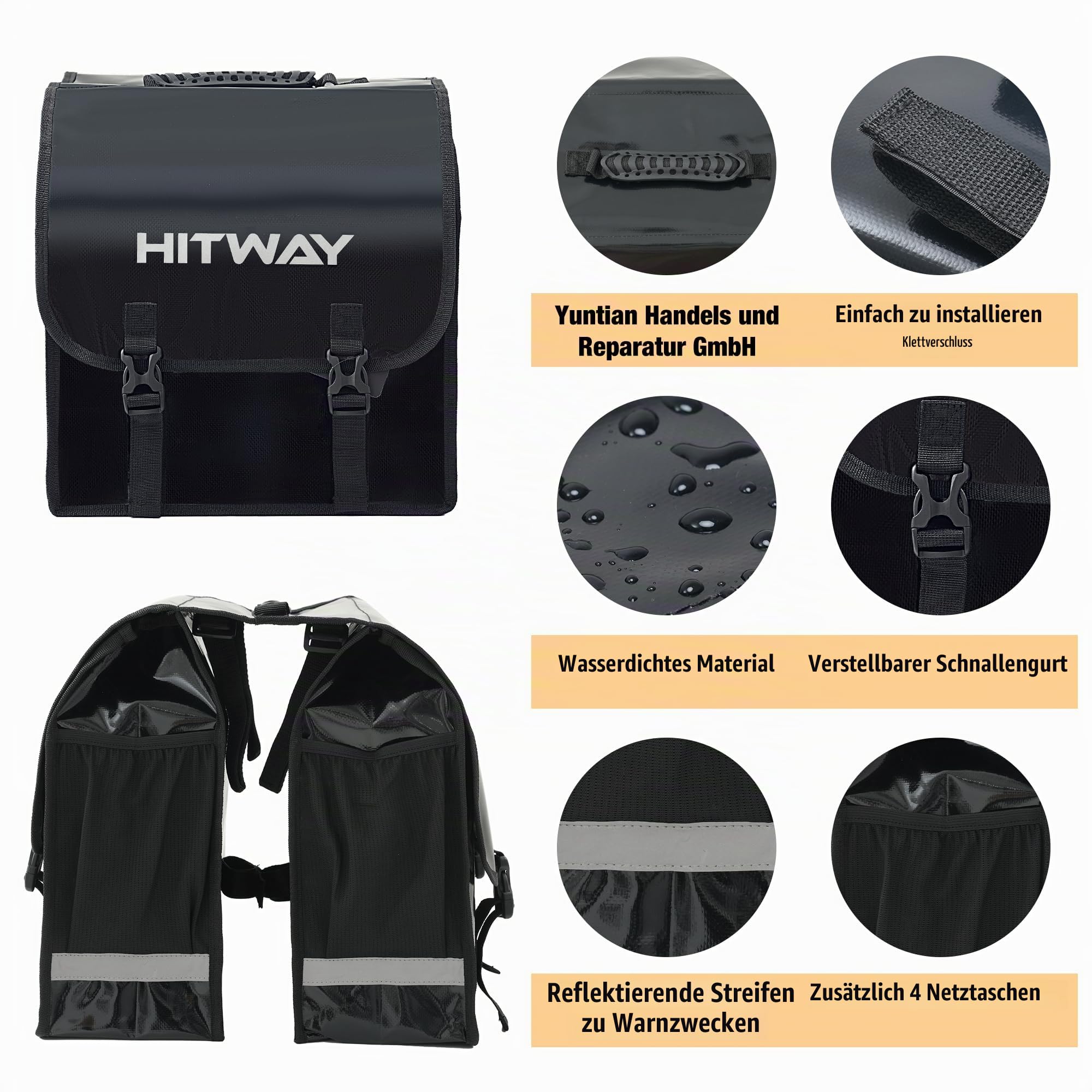 HITWAY Fahrradtasche Doppeltasche für Gepäckträger, 30L Große Gepäckträgertaschen wasserdicht für 20+ Zoll ebike Fahrrad Sport & Freizeit