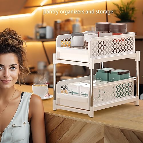 Miniatura 4 de CLBERNI Organizador y almacenamiento debajo del fregadero, organizador de armario extraíble de 2 niveles para baño, organizador de encimera para