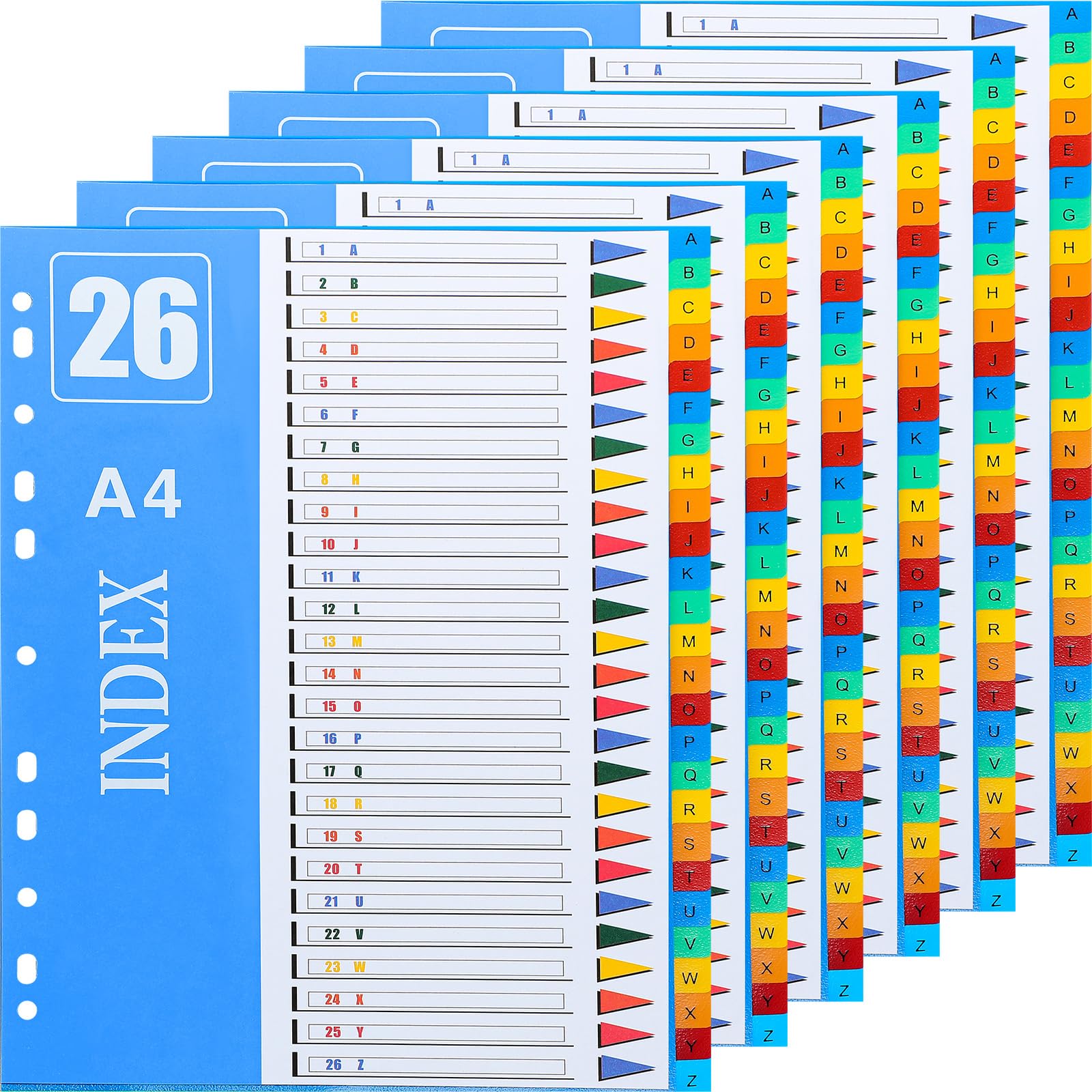 Yeaqee Lot de 6 intercalaires en plastique à 3 anneaux avec onglets multicolores - Intercalaires alphabétiques très résistants - Intercalaires colorés de A à Z pour lire des cahiers et classer des