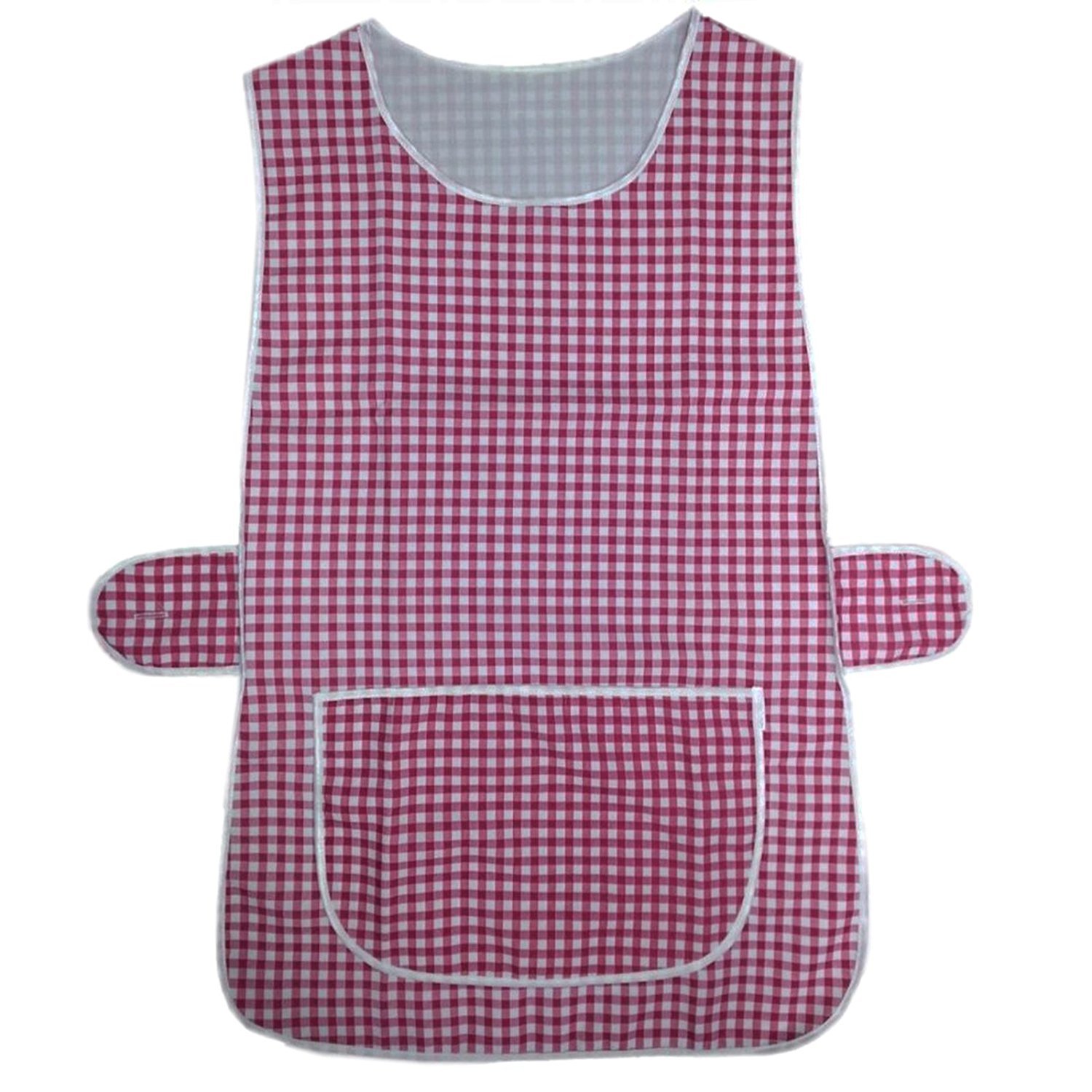 Myshoestore Women's Burgundy / Check Tabard Apron For Kitchen Cleaning Work Overall With Pocket, Poly Cotton Material (Pink, Xxl/Xxos)