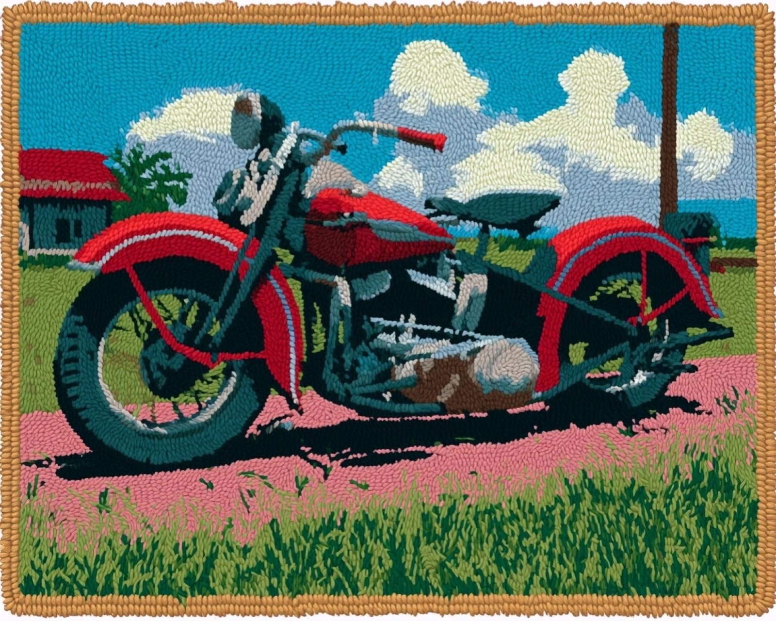 Wallphantom Motorcycles In The Courtyard Latch Hook Rug Kits For Adults Beginners,
