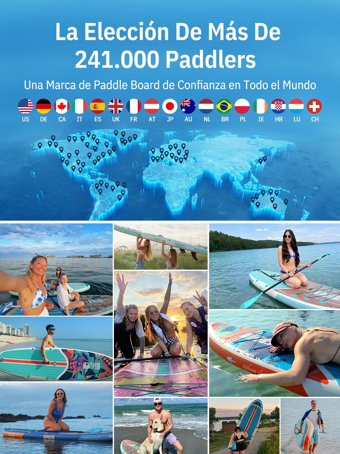 Niphean Tabla Paddle Surf Hinchable para Adultos con Todos los Accesorios, 320cm Paddle Surf Hinchable para Todos los Niveles, Sup Capacidad 200kg para 2 Personas, Stand up Paddle Board con Asiento