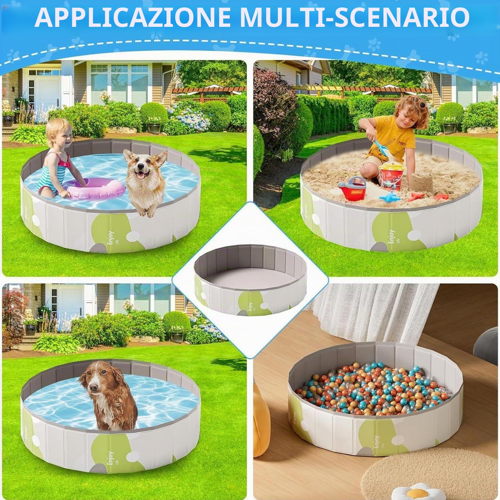 Piscina Portatile Per Cani - Piscina per Cuccioli,Pieghevole in PVC Vasca Non Gonfiabile per Gioco Esterno Interno Campeggio Giardino